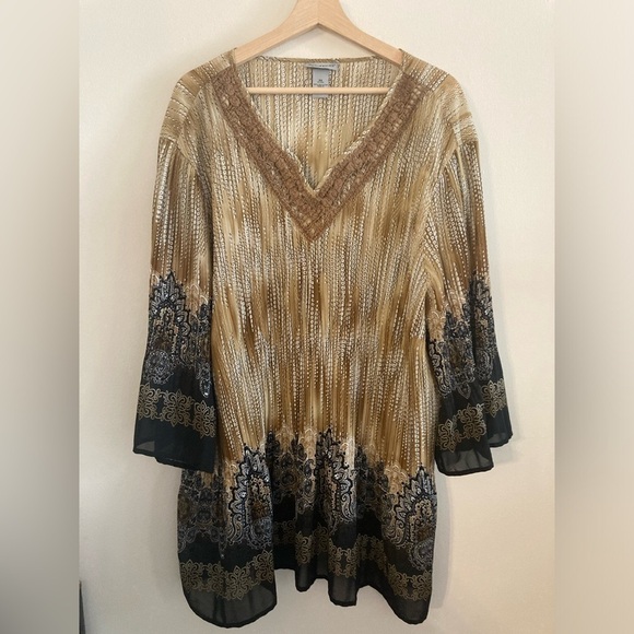 Catherines Women's Tunic Top 3X Multi Embroidered Abstract Paisley Boho - Picture 1 of 6